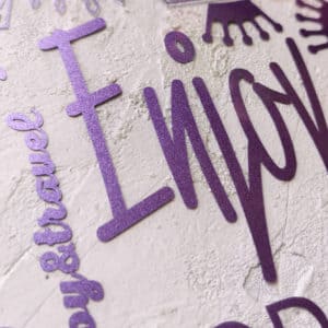 Сет надписей из термопленки 25х25см «Create EACH DAY a new» (металлик фиолетовый Италия)