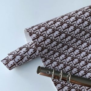 Кожзам на тканной основе (Китай) "Dior,  белый с коричневыми буквами